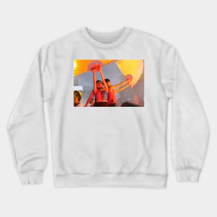 Dance performer raising arms with paper fans Crewneck Sweatshirt